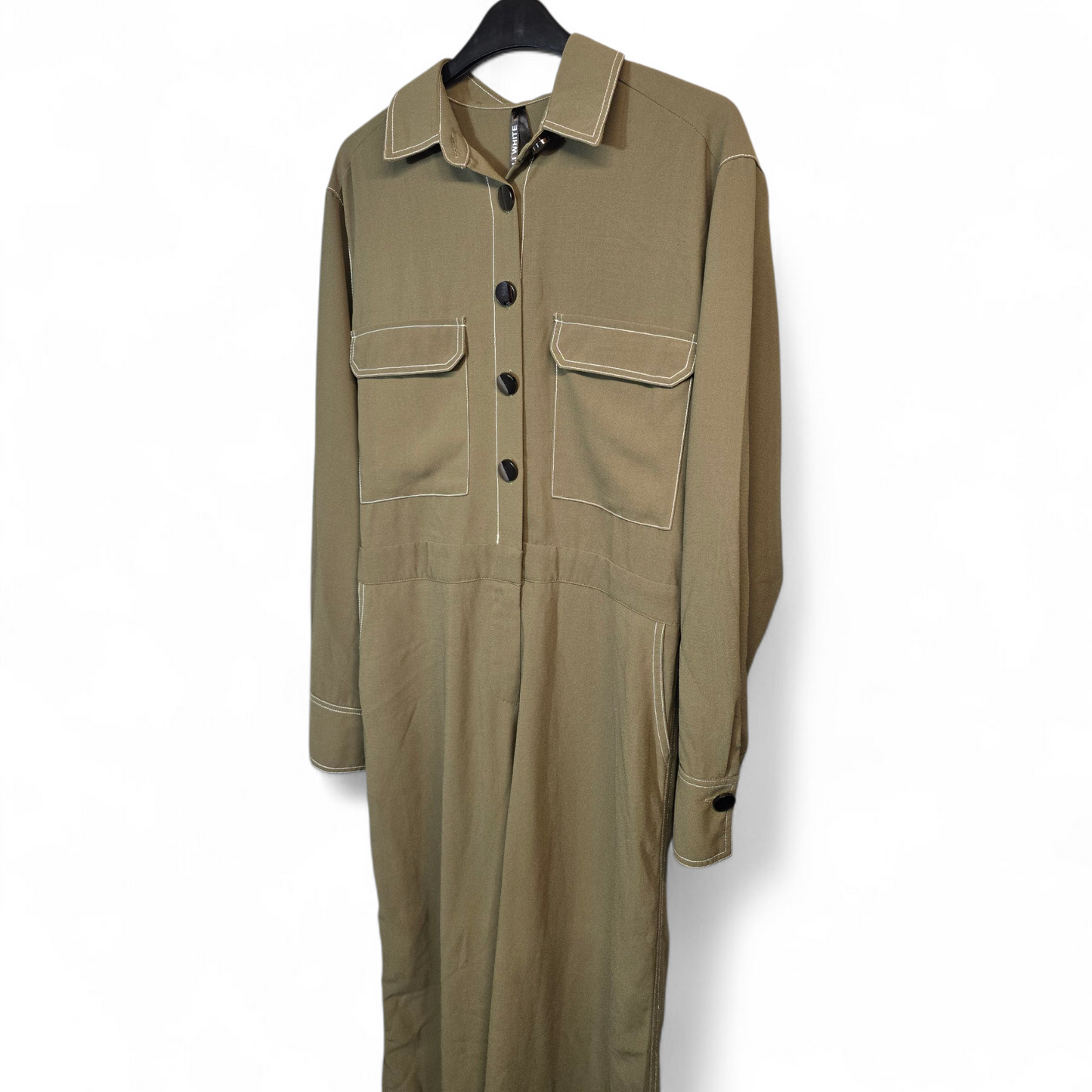 Elli White Khaki Green Utility Jumpsuit – Size L (UK size 12) – Flared Leg & Chest Pockets