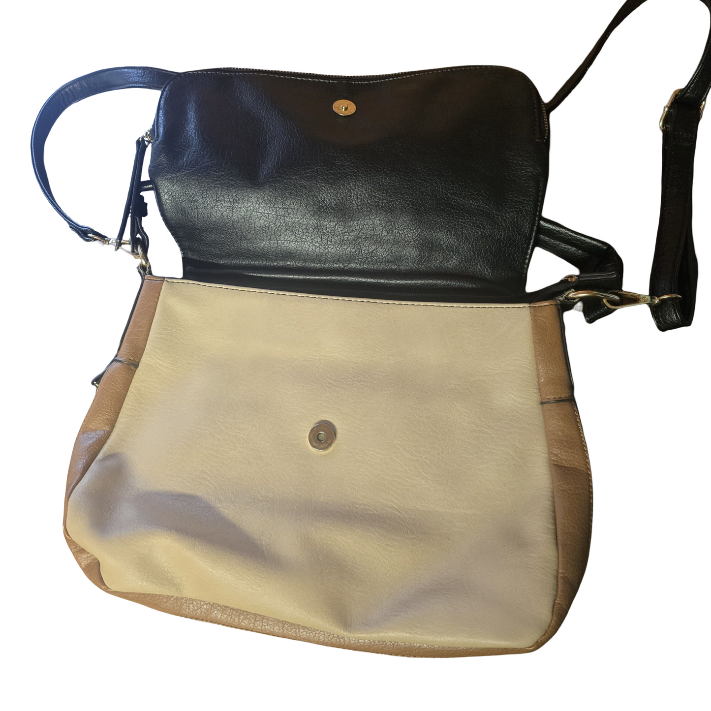 Oasis Black, Brown & Cream Faux Leather Shoulder Bag | Adjustable Strap | Expandable Zip | 36cm x 26cm