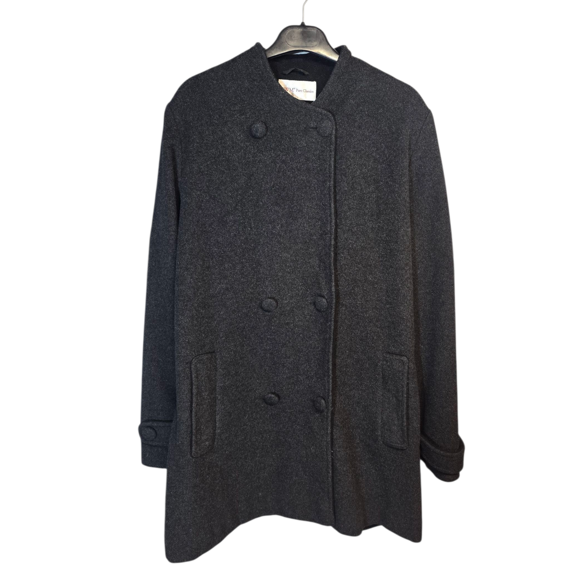 EWM Pure Classics Black Wool Blend Overcoat – Size 14 – Cashmere Blend