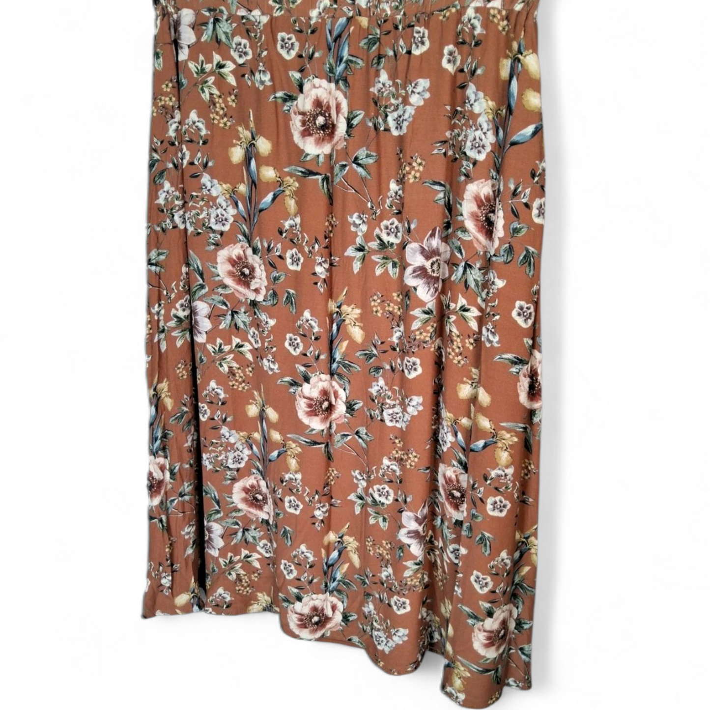Laura Ashley Rust Floral Midi Skirt – UK 8 – Pockets + Pretty Vibes