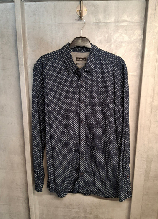 Peacocks Navy & White Patterned Slim Fit Shirt – Men’s Size L – 100% Cotton