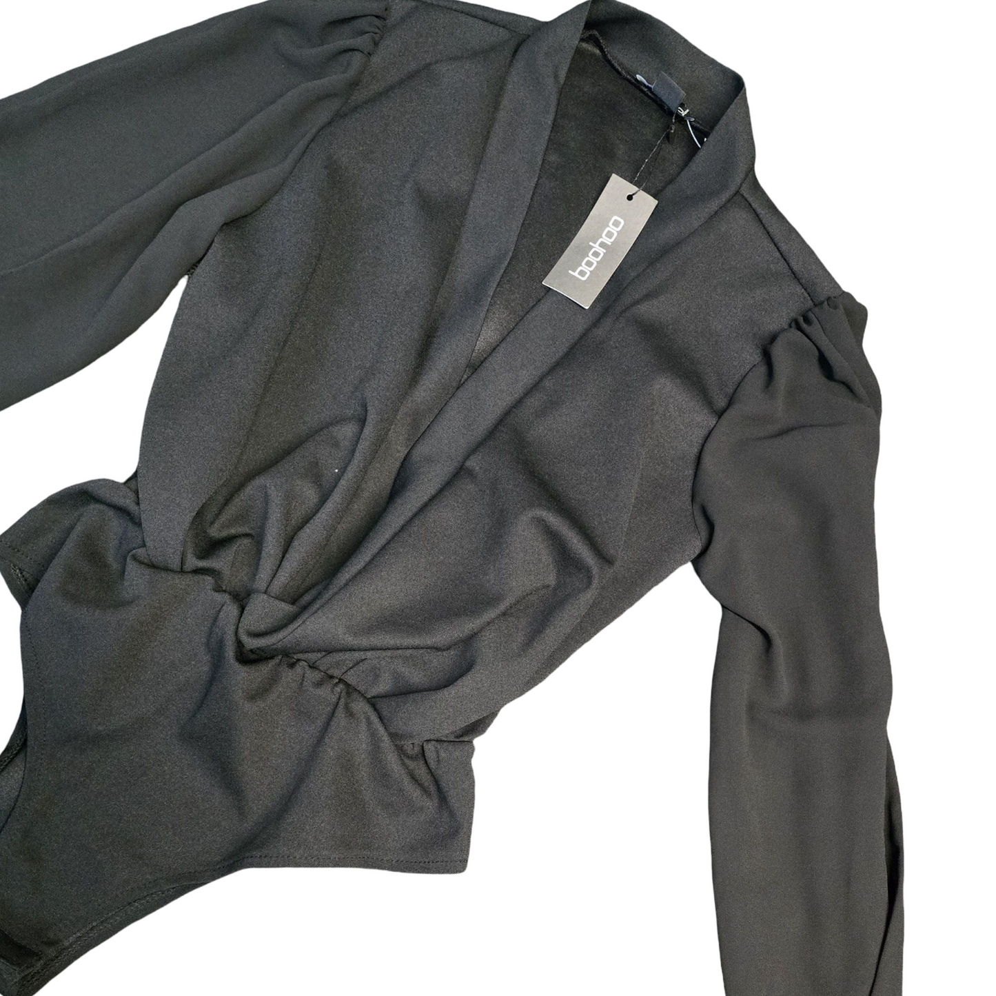 Boohoo Bodysuit Black Size 8 Sheer Sleeve Weekend New