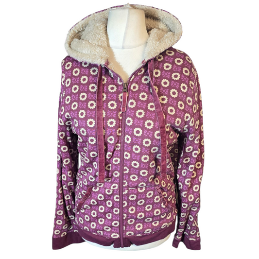 Country Rose Purple & Cream Floral Fleece-Lined Hoodie – Size Small (UK size 10/12)