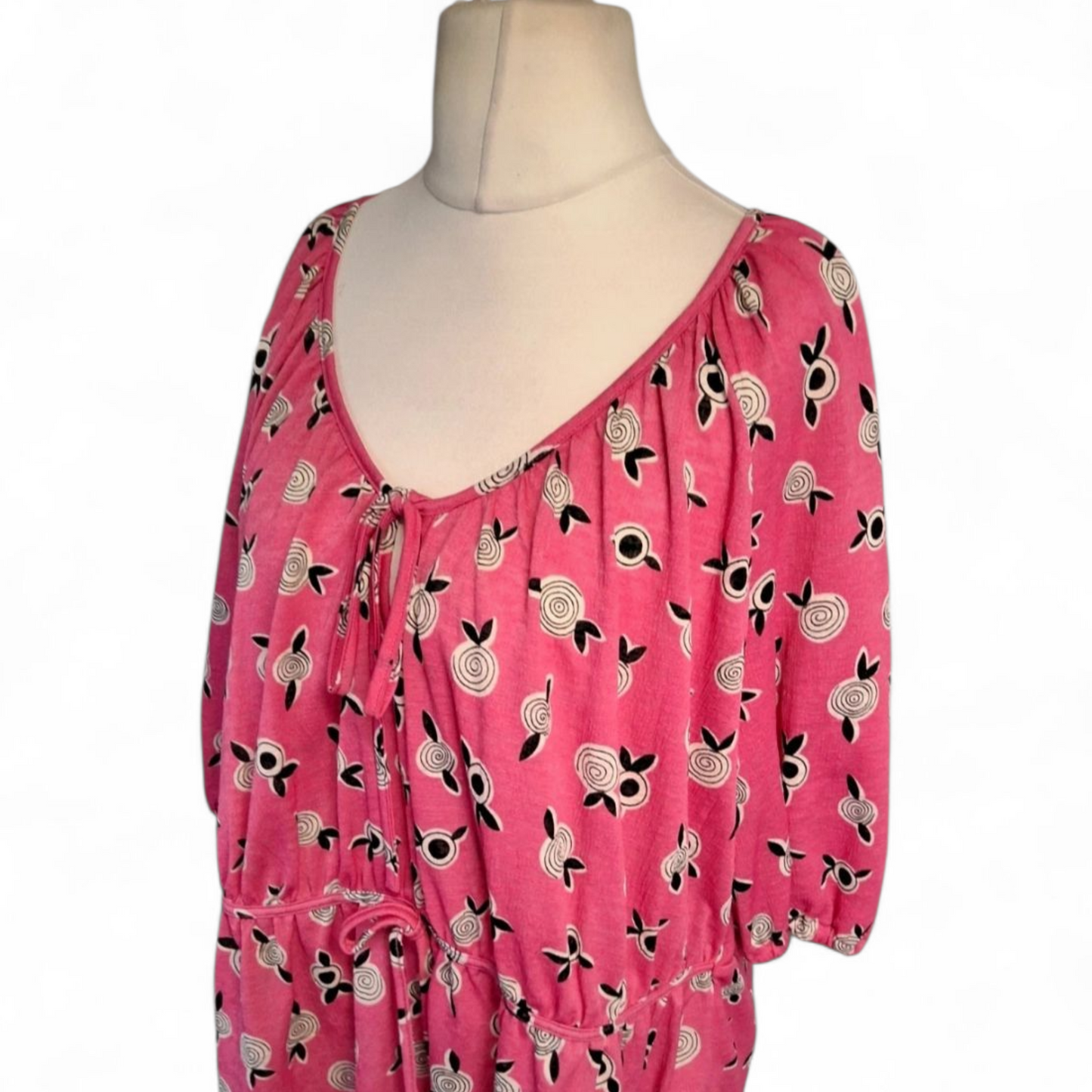 Celia Birtwell for Next Pink ¾ Sleeve Waist Tie Top – Size 18