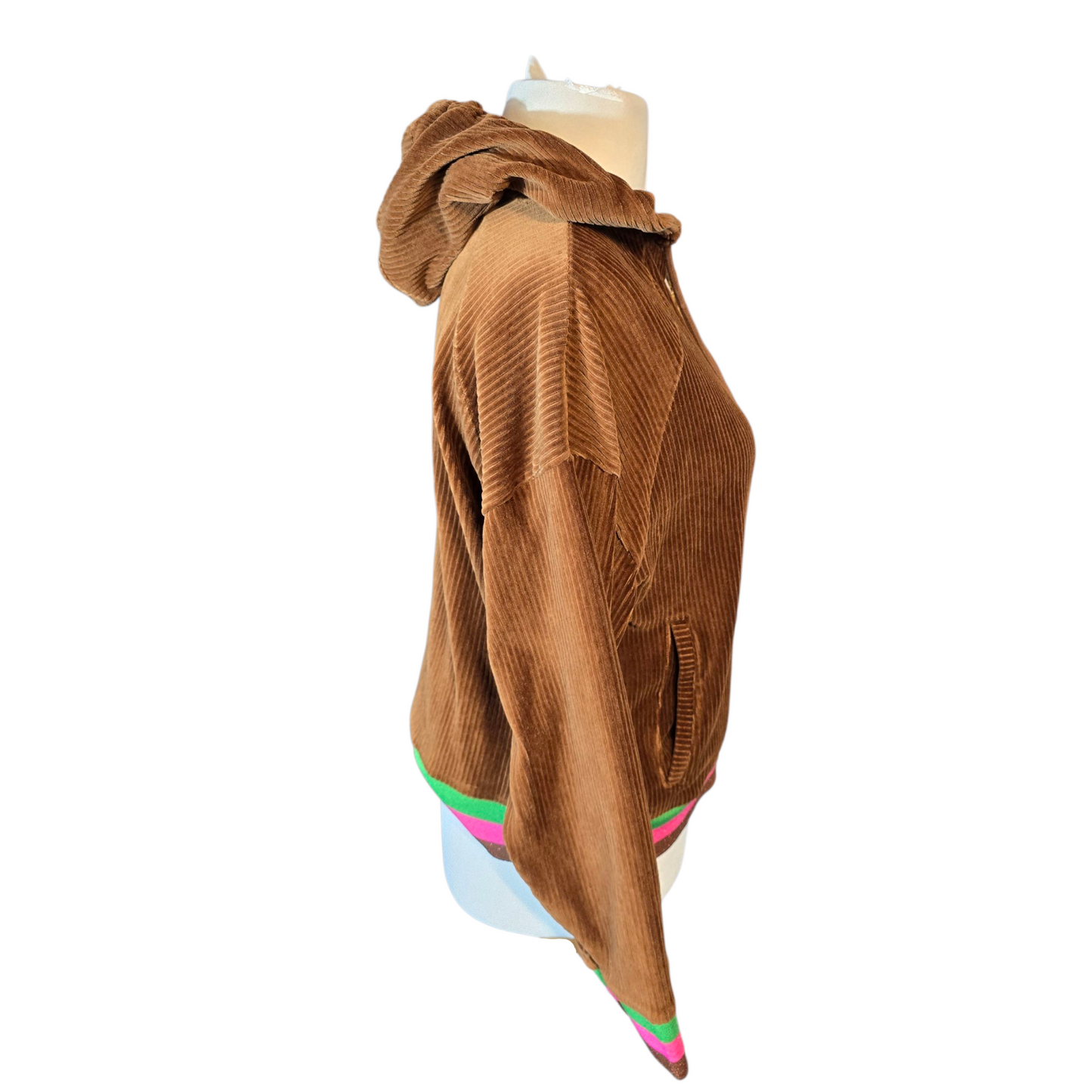 Promod Brown Cord Zip-Up Hoodie – Glitter Hem – Size L ( uk size 12/14)