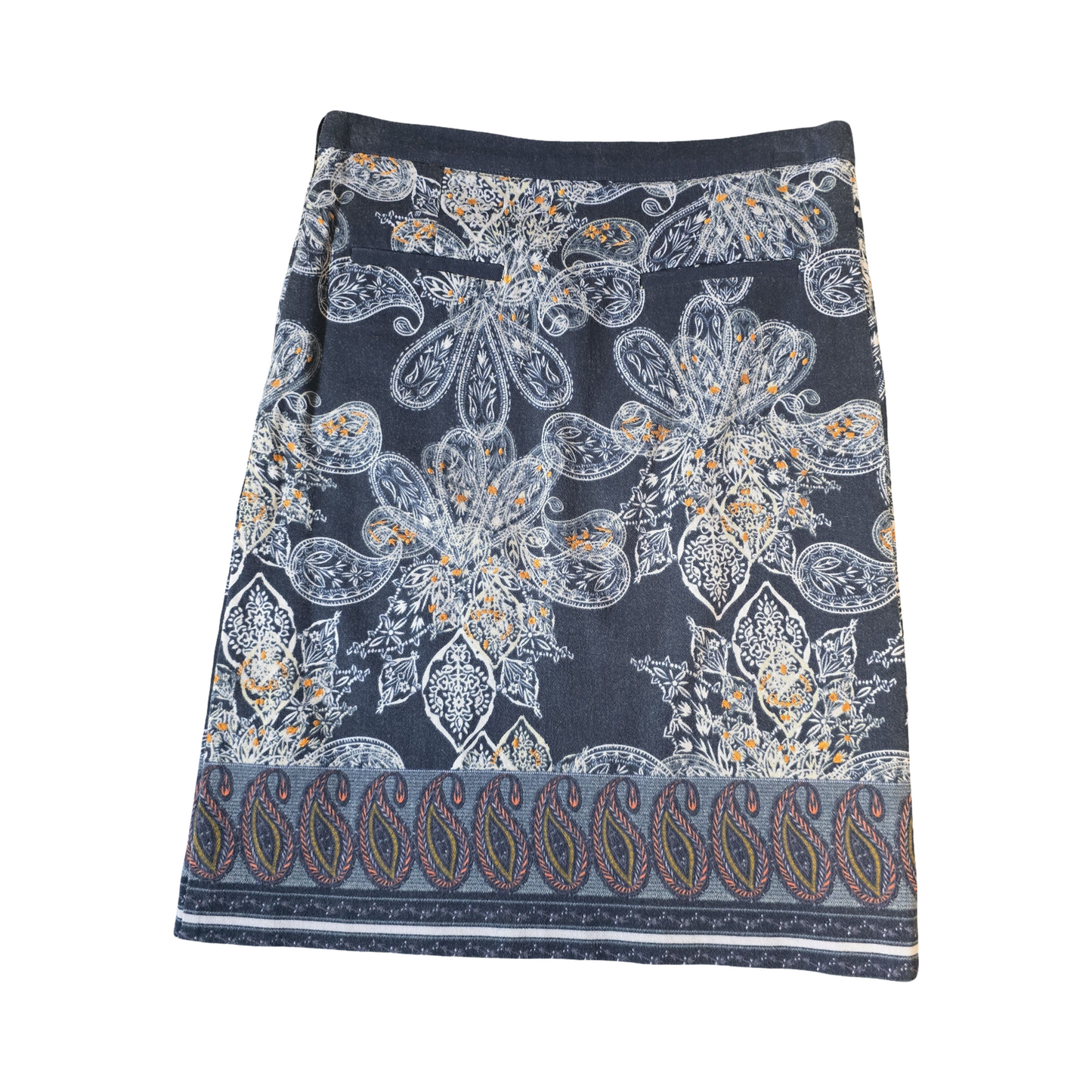 White Stuff Navy Floral Cotton Skirt Size 10 – Lined Knee Length Zip Side