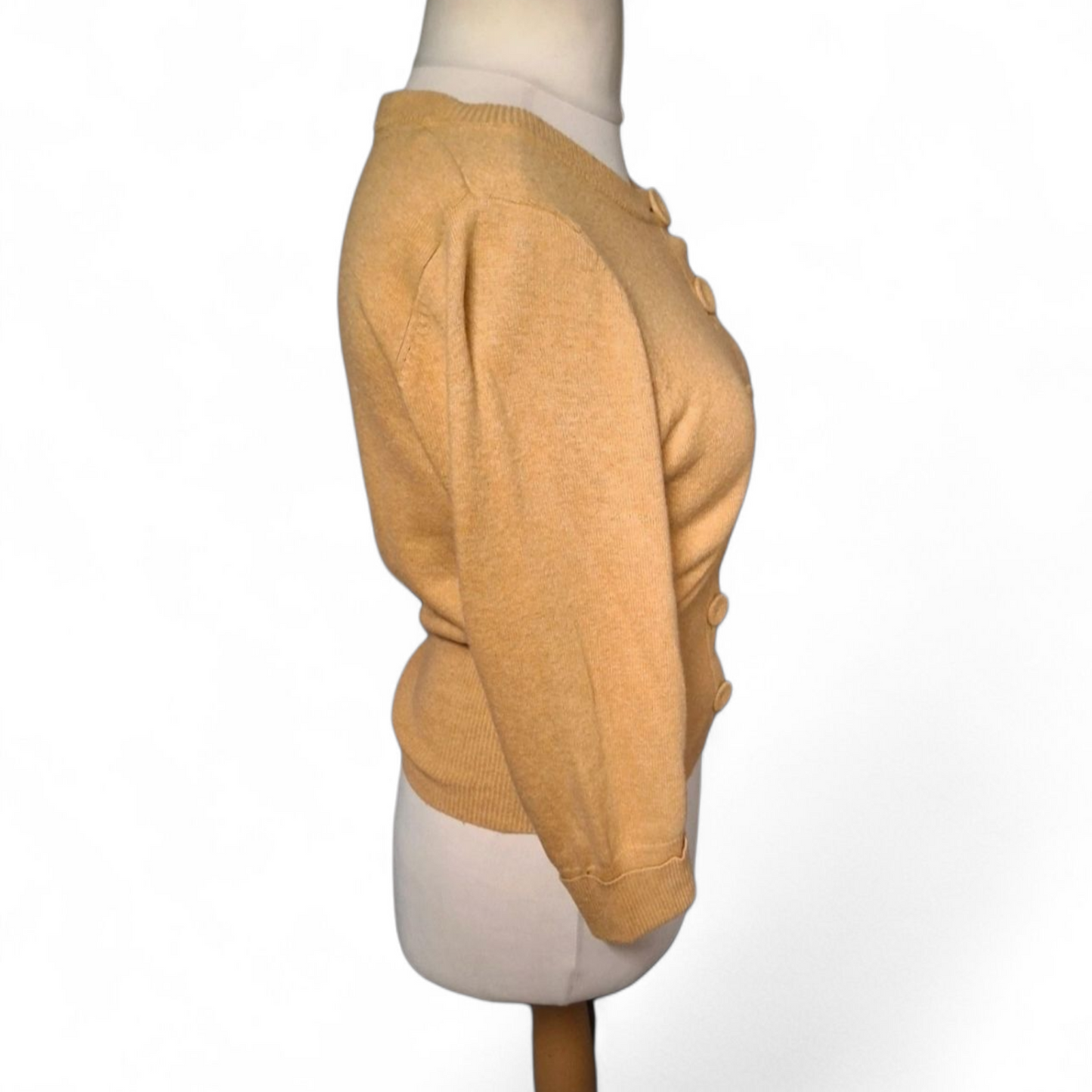 Monsoon Mustard Yellow Cropped Cardigan – Cashmere Angora Blend UK size 10/12 Cosy & Cute