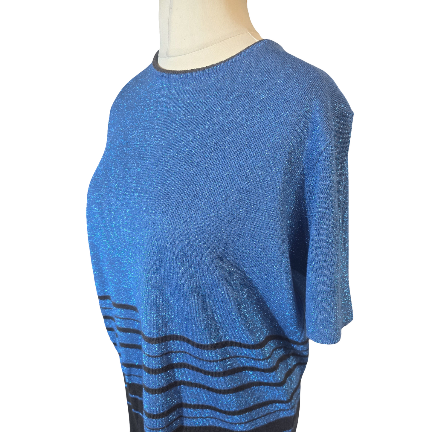 Berkertex Blue & Black Glitter Lightweight Jumper – Size 14/16 – Relaxed Fit