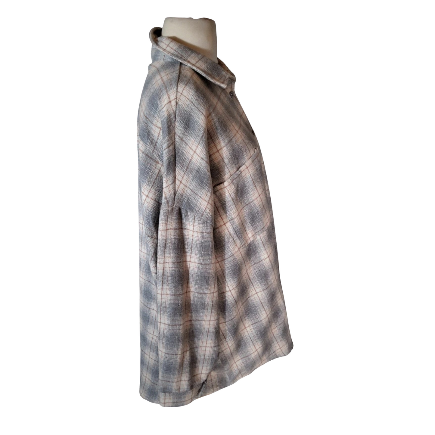 Boohoo Grey & Orange Checked Oversized Shirt – Size 14 – NWT