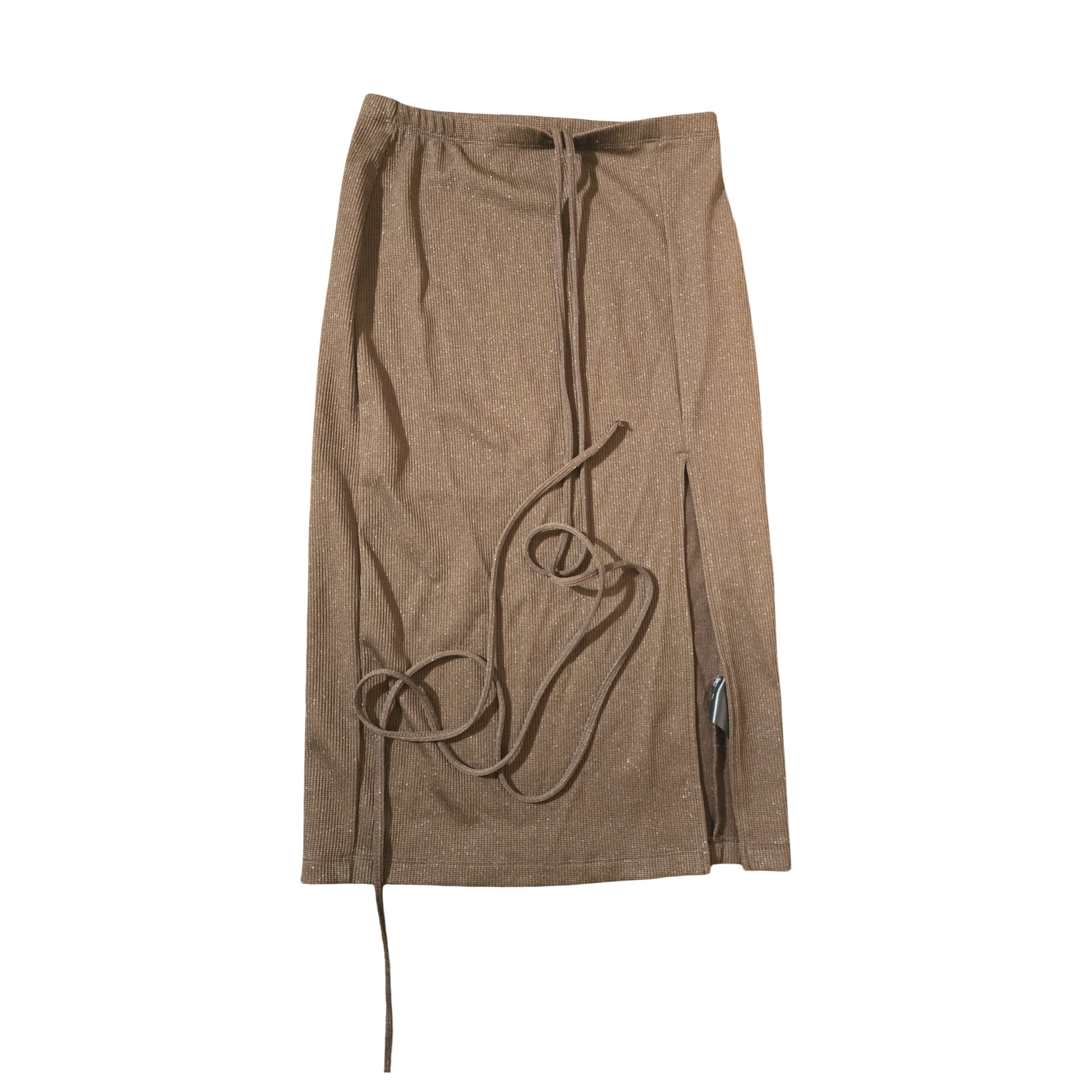 H&M Brown Glitter Bodycon Skirt – Size 8, Knee Length with Tie Detail