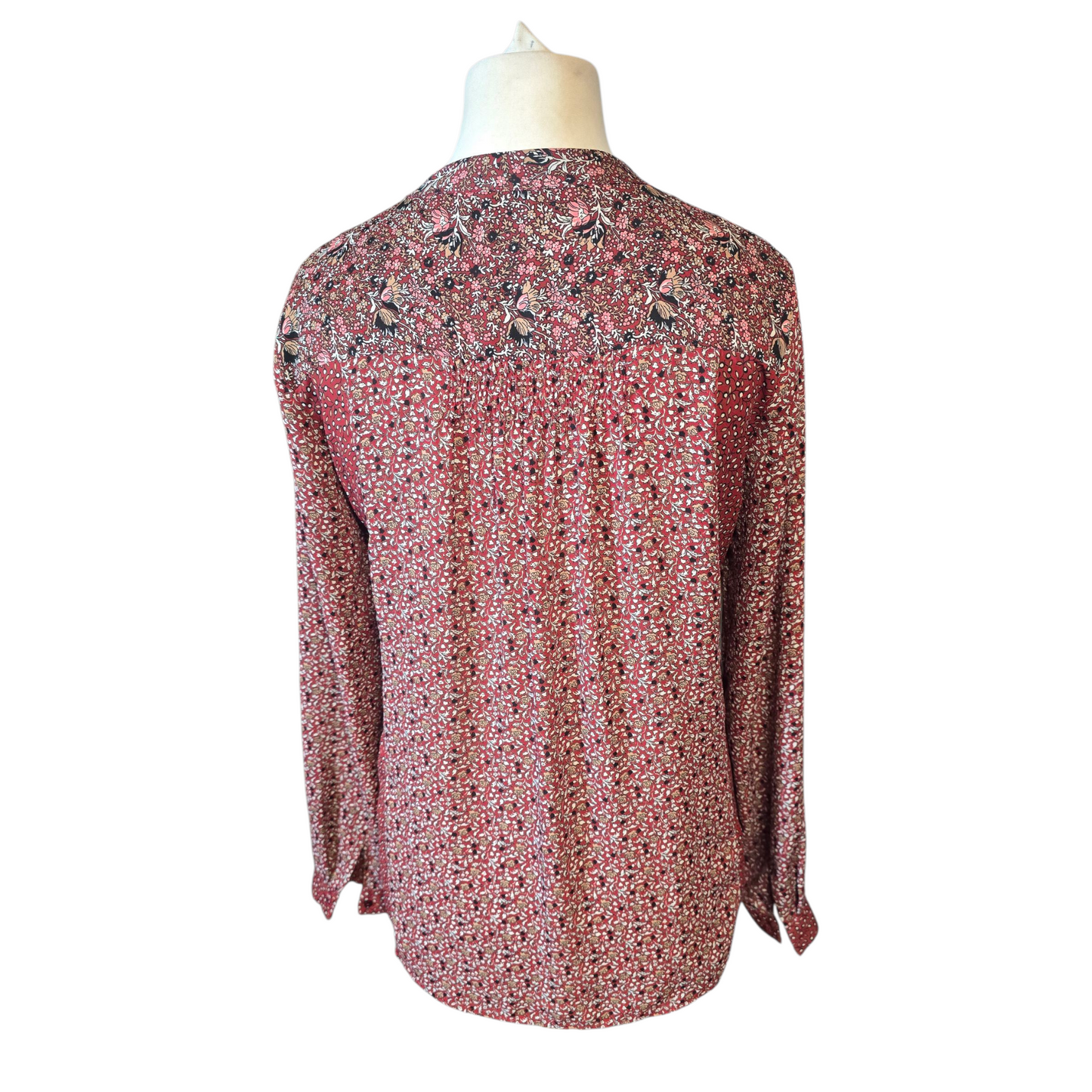 Zara Burgundy Red Floral Patchwork Blouse – Size M (UK size 10/12) – 100% Polyester