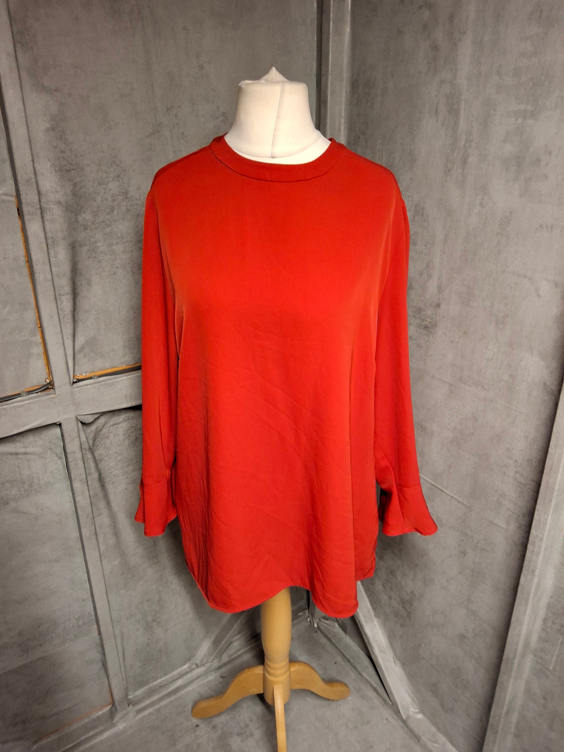 Next Red Longline Blouse – Size 18 – Flared Cuffs & Button Back