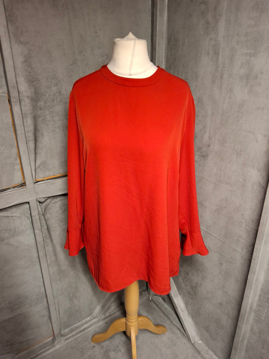 Next Red Longline Blouse – Size 18 – Flared Cuffs & Button Back