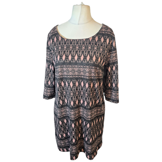 George Black & Pink Patterned 3/4 Sleeve Dress – Size 14