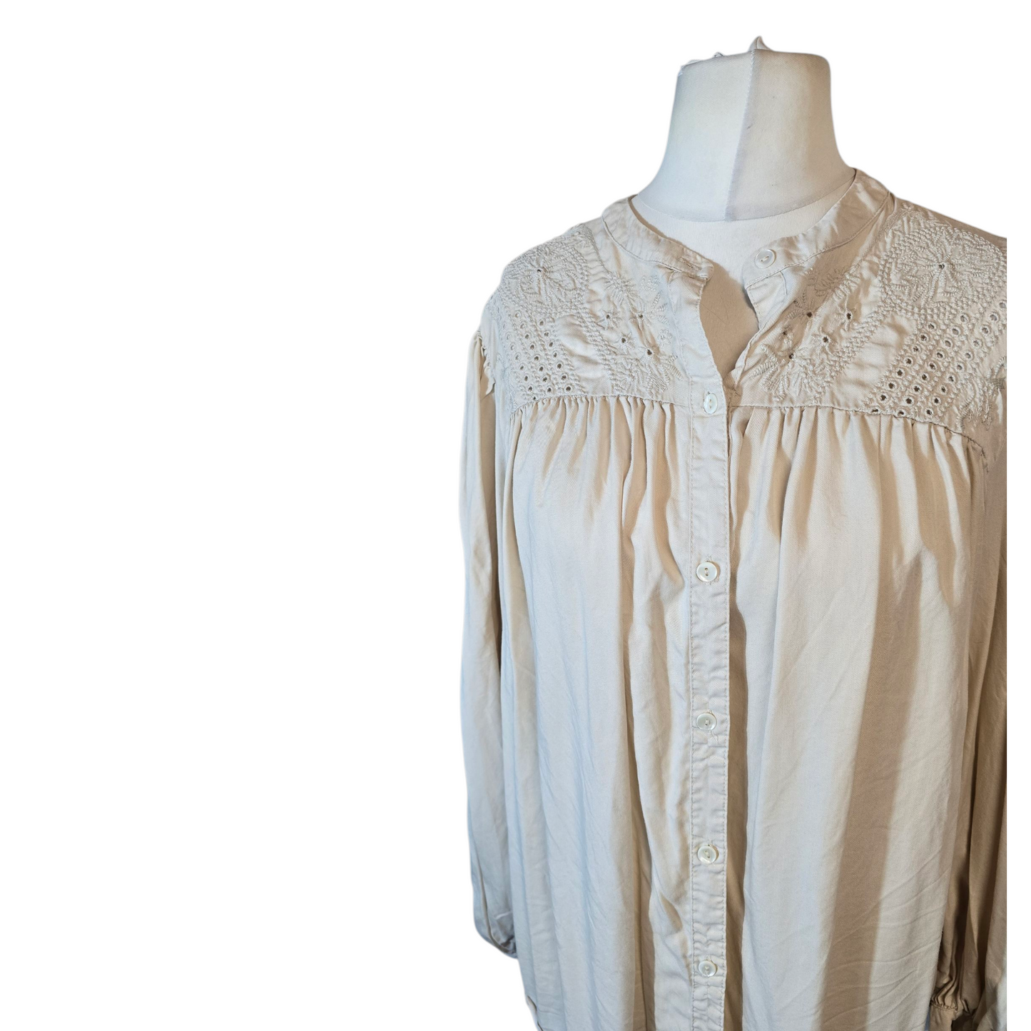 Tu Beige Oversized Lyocell Blouse – Size 18 – Long Sleeve