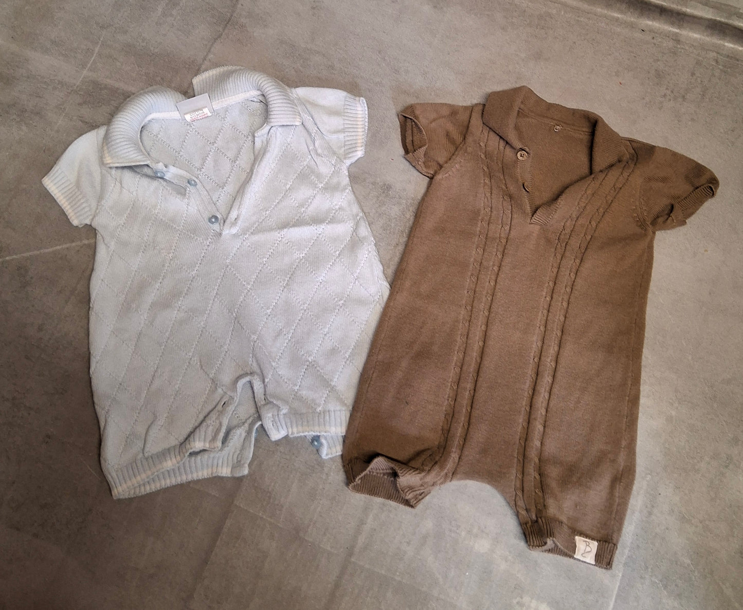 2 x Baby Boys Knitted Rompers – George Brown & Dandelion Blue – 6–9 Months