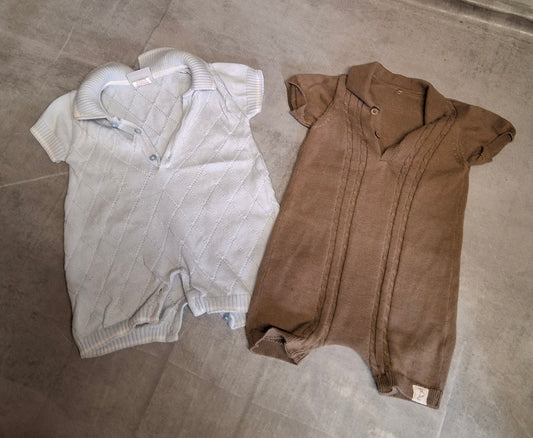 2 x Baby Boys Knitted Rompers – George Brown & Dandelion Blue – 6–9 Months