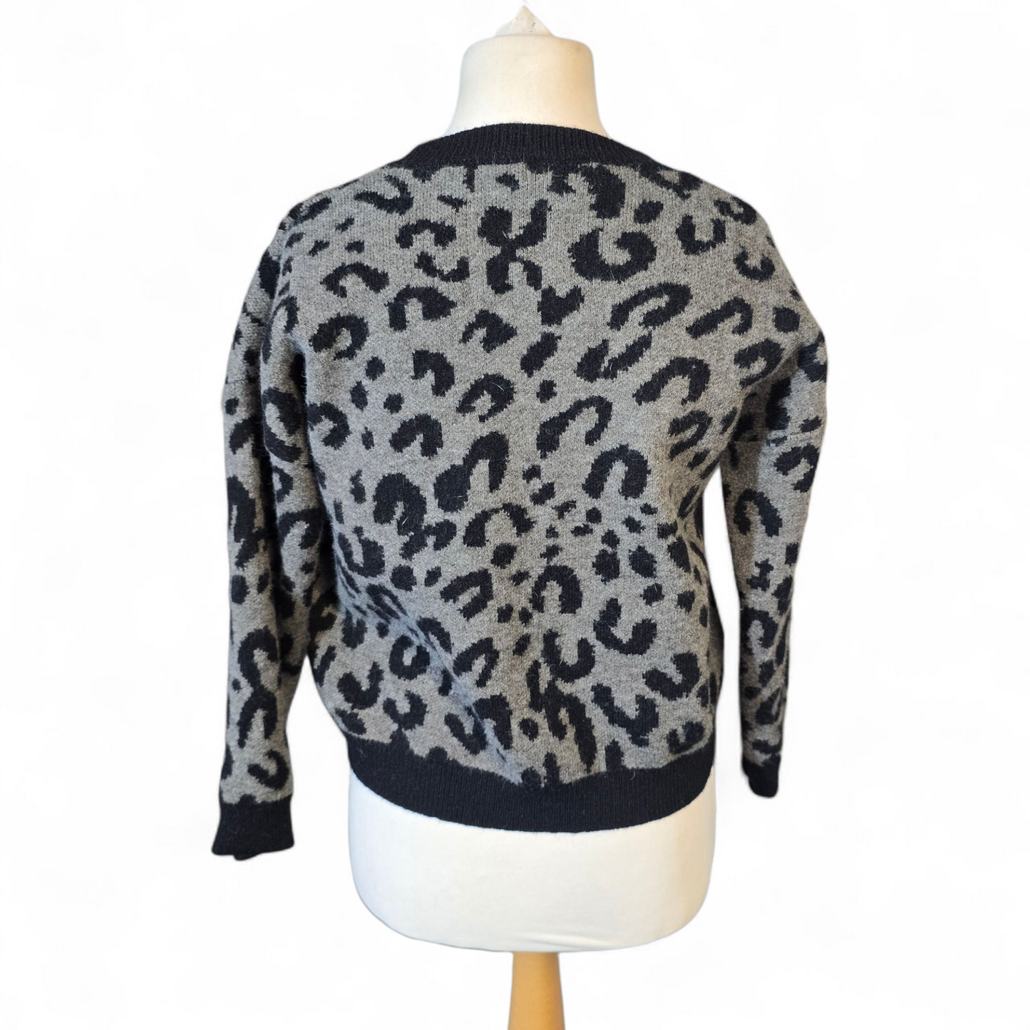 Qed London Grey & Black Animal Print Jumper – Slightly Cropped Oversized Style – Size 10/12
