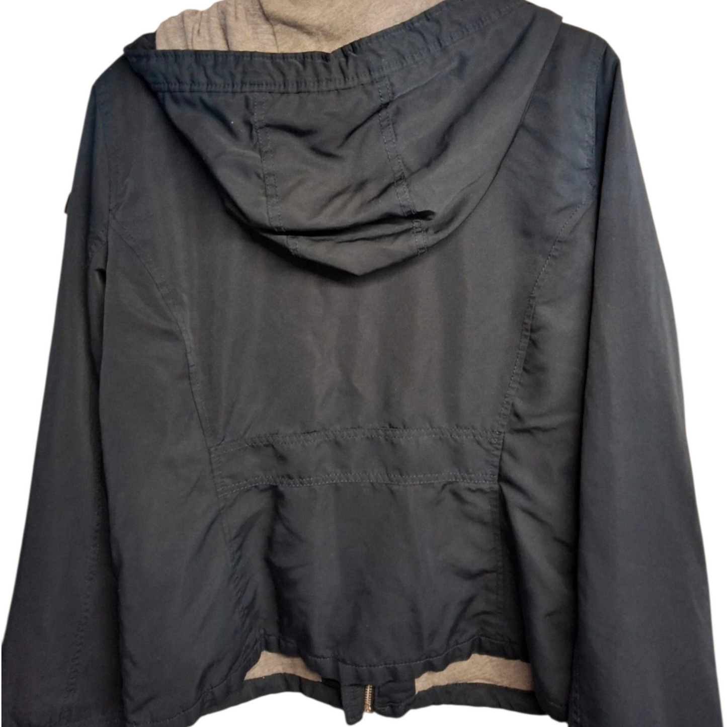 Hollister Navy & Grey Hooded Jacket – Zip & Popper Close – Size L Ladies – Polyester