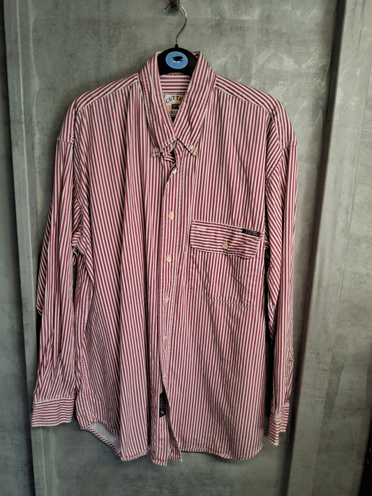 Cutter & Buck Vintage Red/White Striped Shirt – Long Sleeve, Size M, Button Down, Made in HK