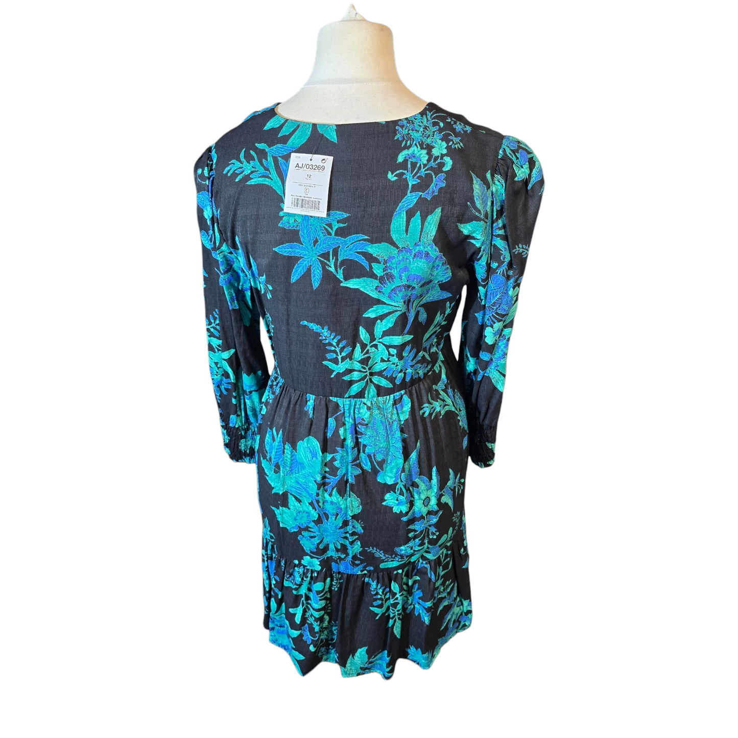 Next Black & Green Floral Fit & Flare Dress – Size 12 Tall – NWT