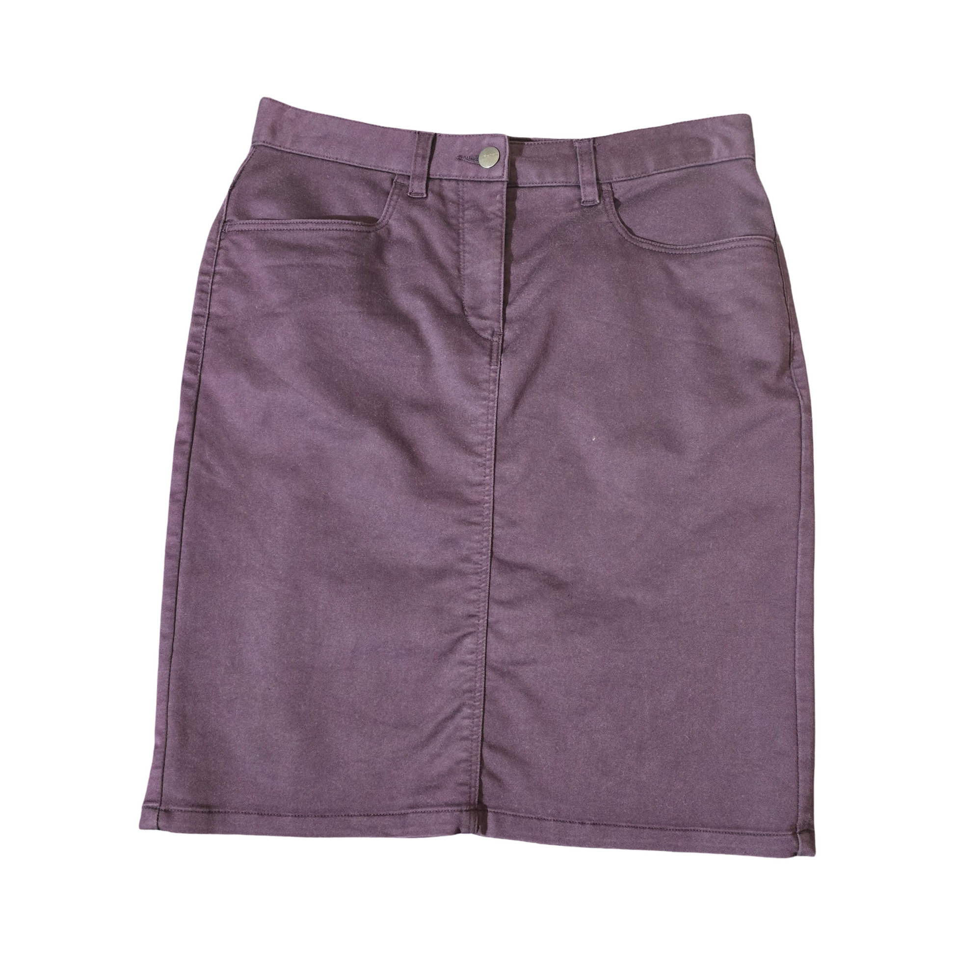 Rohan Purple Denim Skirt – Size 8 – Knee-Length Casual Wardrobe Essential with Pockets