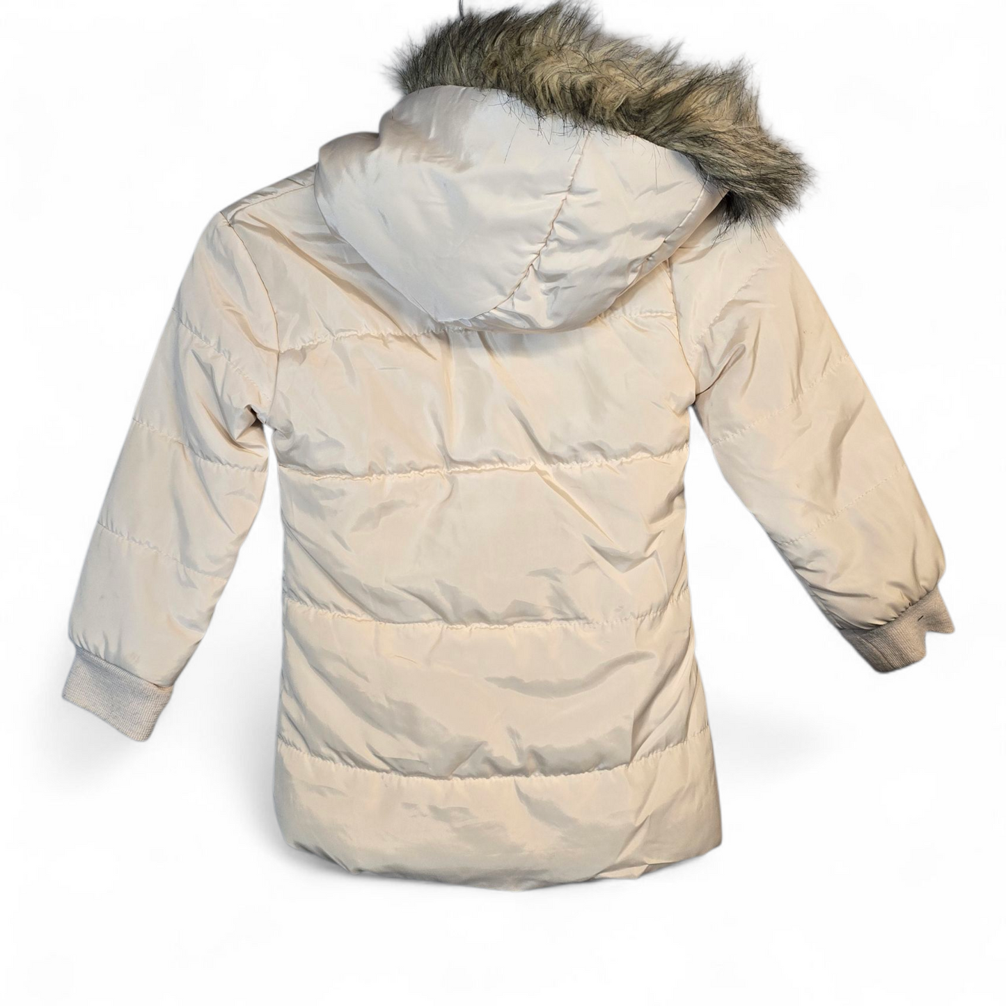 MRP Cream Puffer Coat with Faux Fur Hood – Girls 4-5 Years
