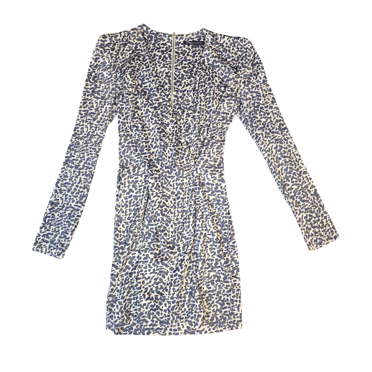 French Connection Dress Navy & Beige Size 10 Animal Print Mini  