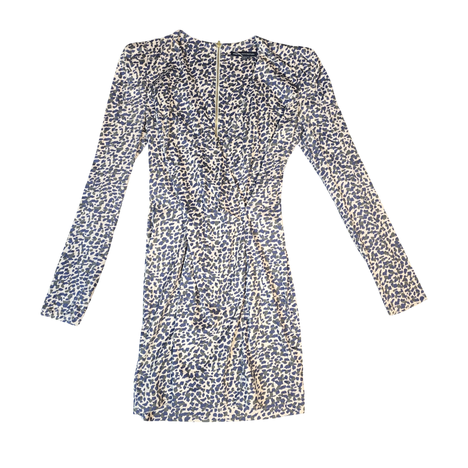 French Connection Dress Navy & Beige Size 10 Animal Print Mini  