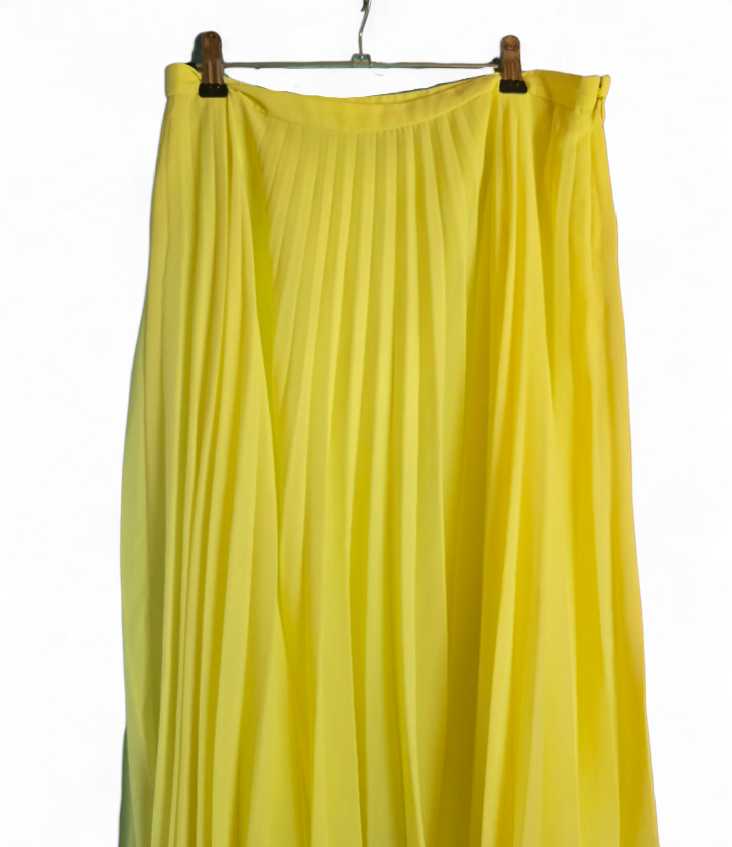 ASOS Yellow Pleated Midi Skirt Size 10 – Lined, Side Zip, Lightweight Polyester, Elegant Style
