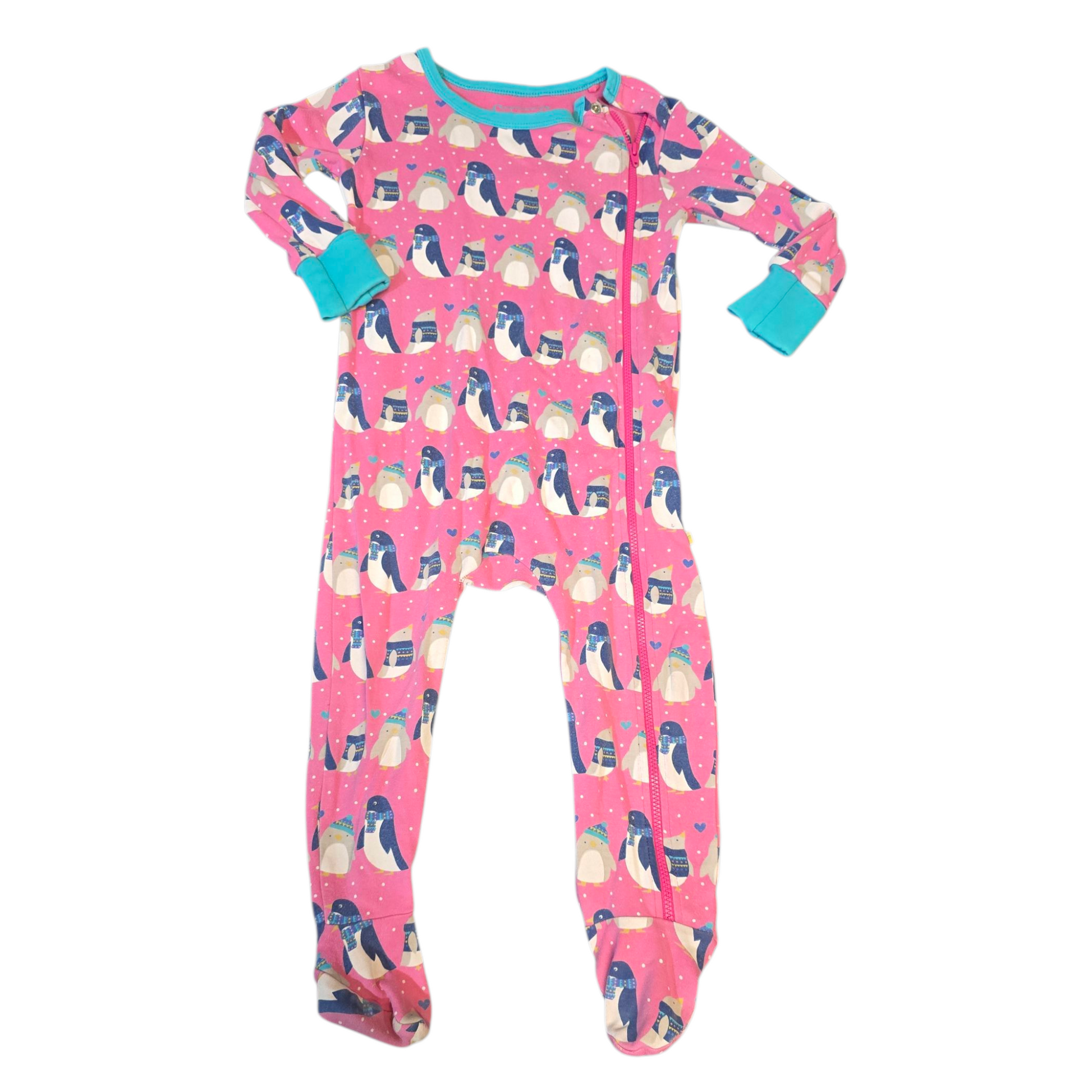 Frugi Pink Penguin Zip-Up Sleepsuit – 12–18 Months
