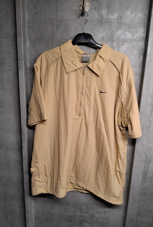 Men's Vintage 90s Y2K Nike Track Jacket – Beige, XL, 1/4 Zip, Short Sleeve, Logo, Retro Streetwear