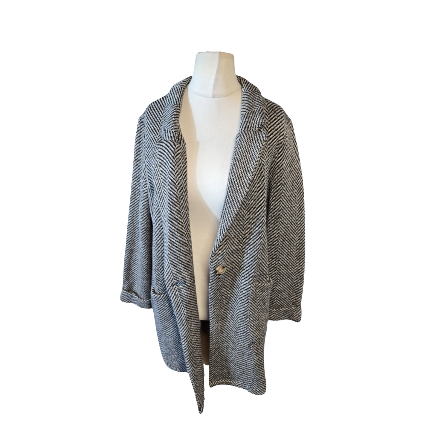 Matalan Black & Grey Midi Blazer Jacket – Size 18