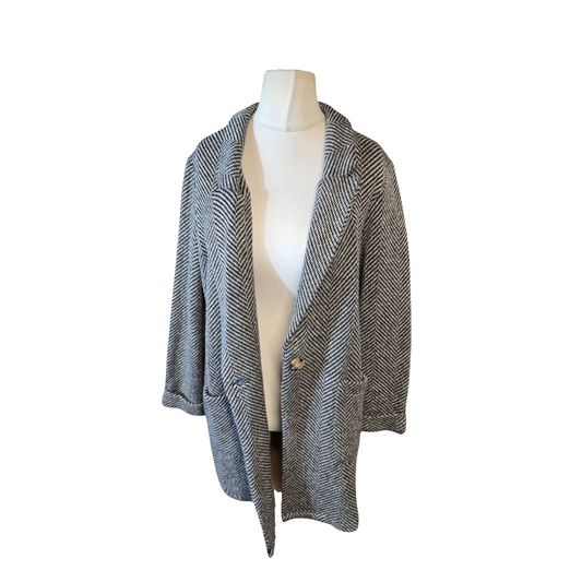 Matalan Black & Grey Midi Blazer Jacket – Size 18