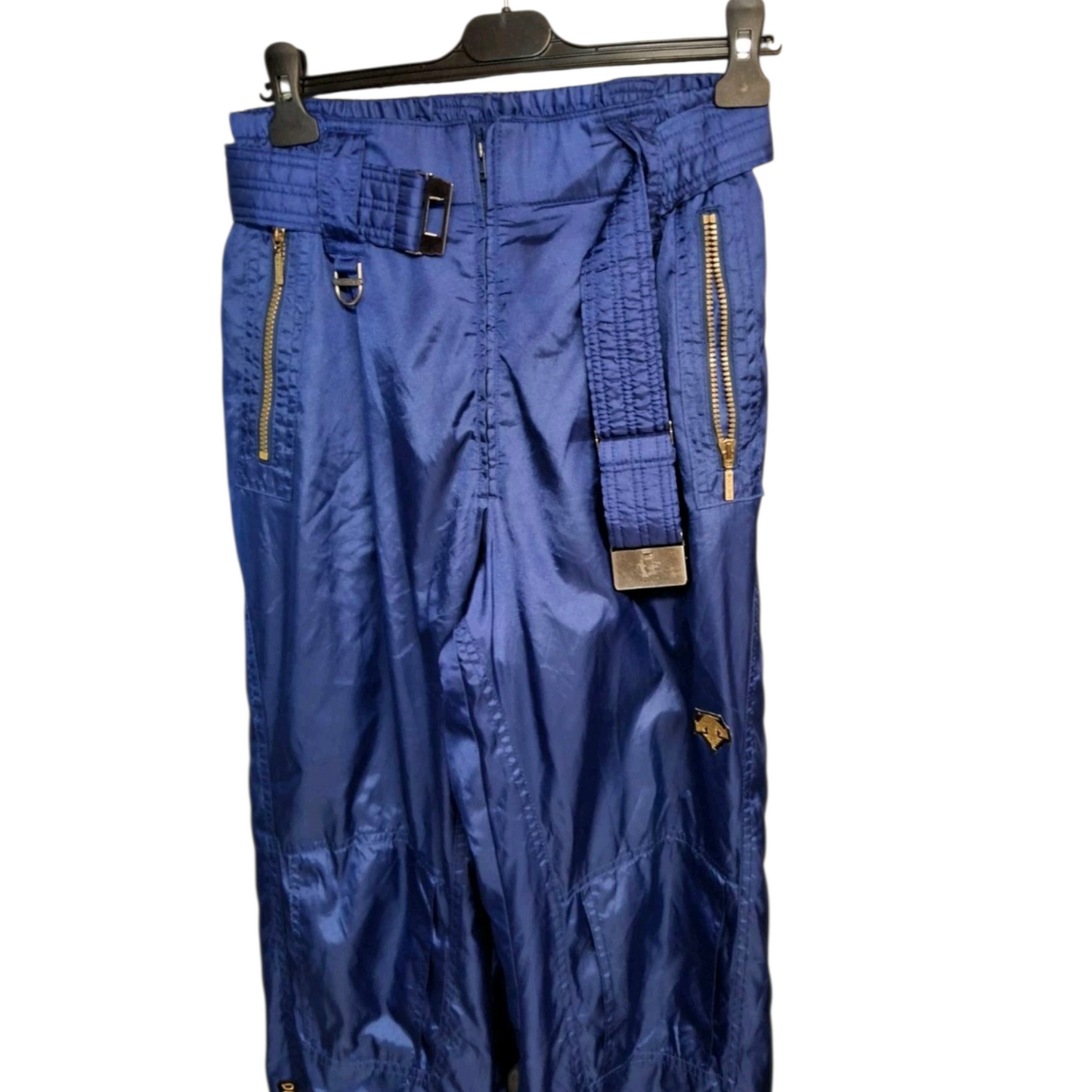 Descente Men’s Blue Ski Trousers – Belted, Cuffed Bottoms, Size W28” L41” – Polyamide