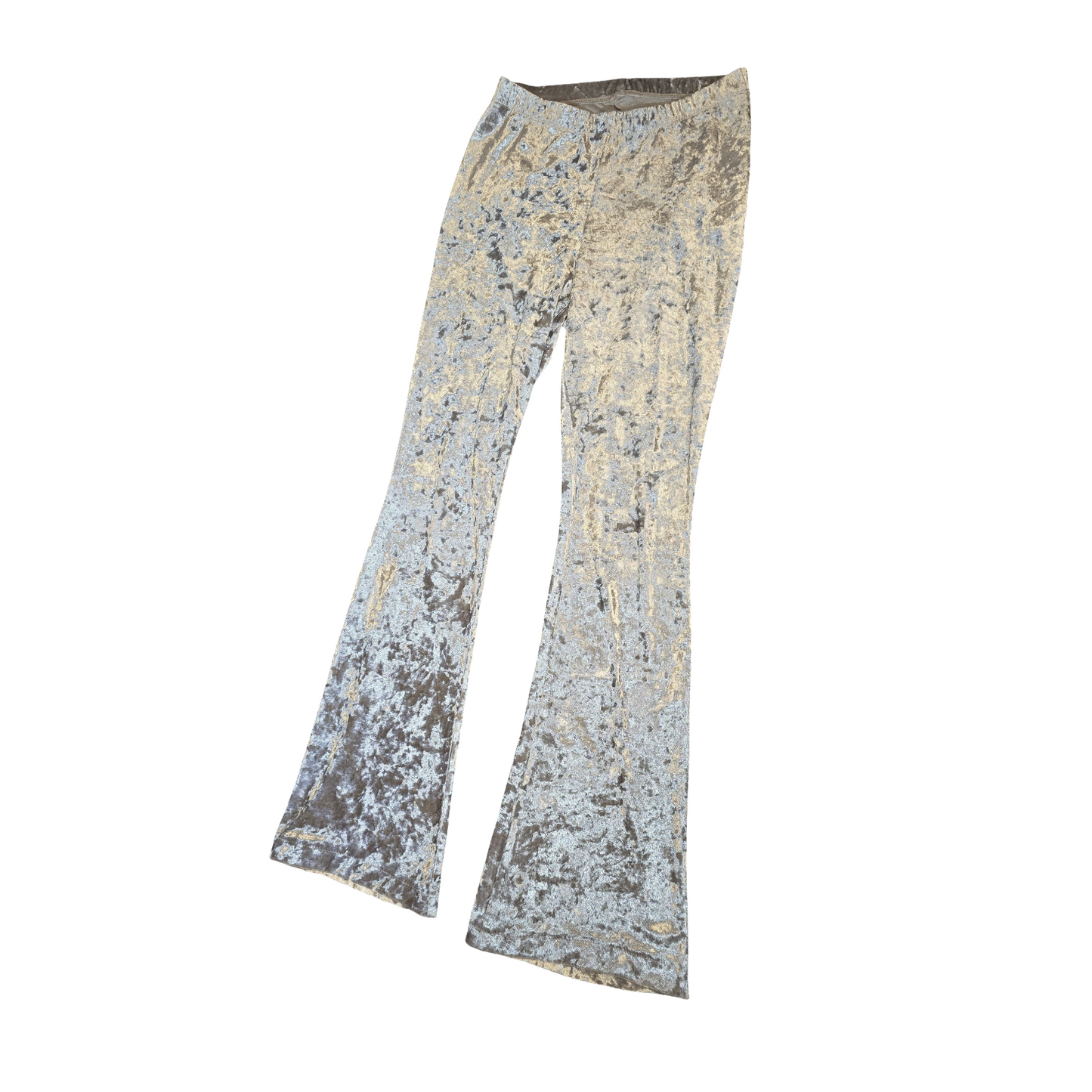 Topshop Silver Velvet Flared Leggings – High Waisted – Size 8