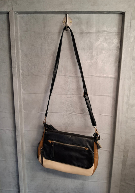 Oasis Black, Brown & Cream Faux Leather Shoulder Bag | Adjustable Strap | Expandable Zip | 36cm x 26cm