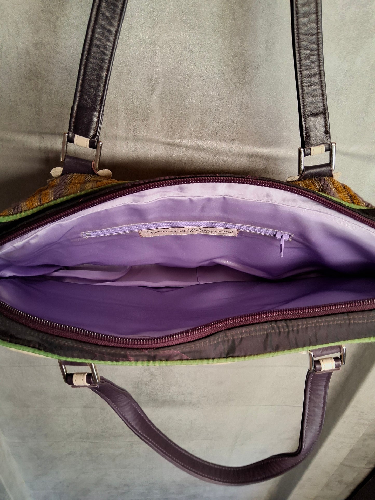 Spencer & Rutherford Purple & Gold Geometric Floral Handbag – Medium