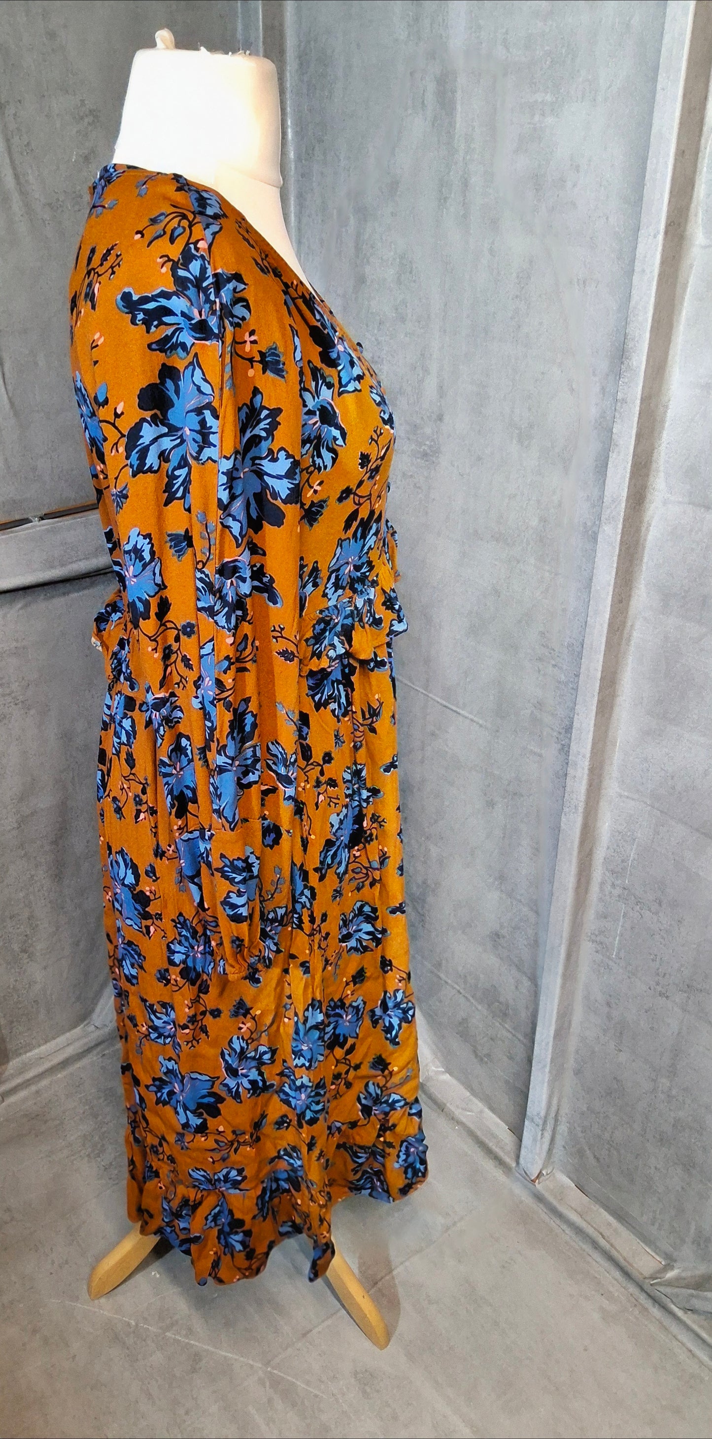 Oliver Bonas Boho Autumn Floral Midi Dress – Orange & Blue – UK 10