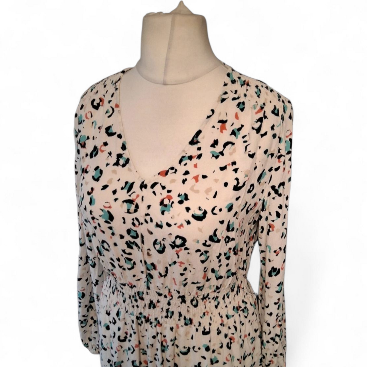 M&S White Multicoloured Animal Print Midi Dress – Size 12