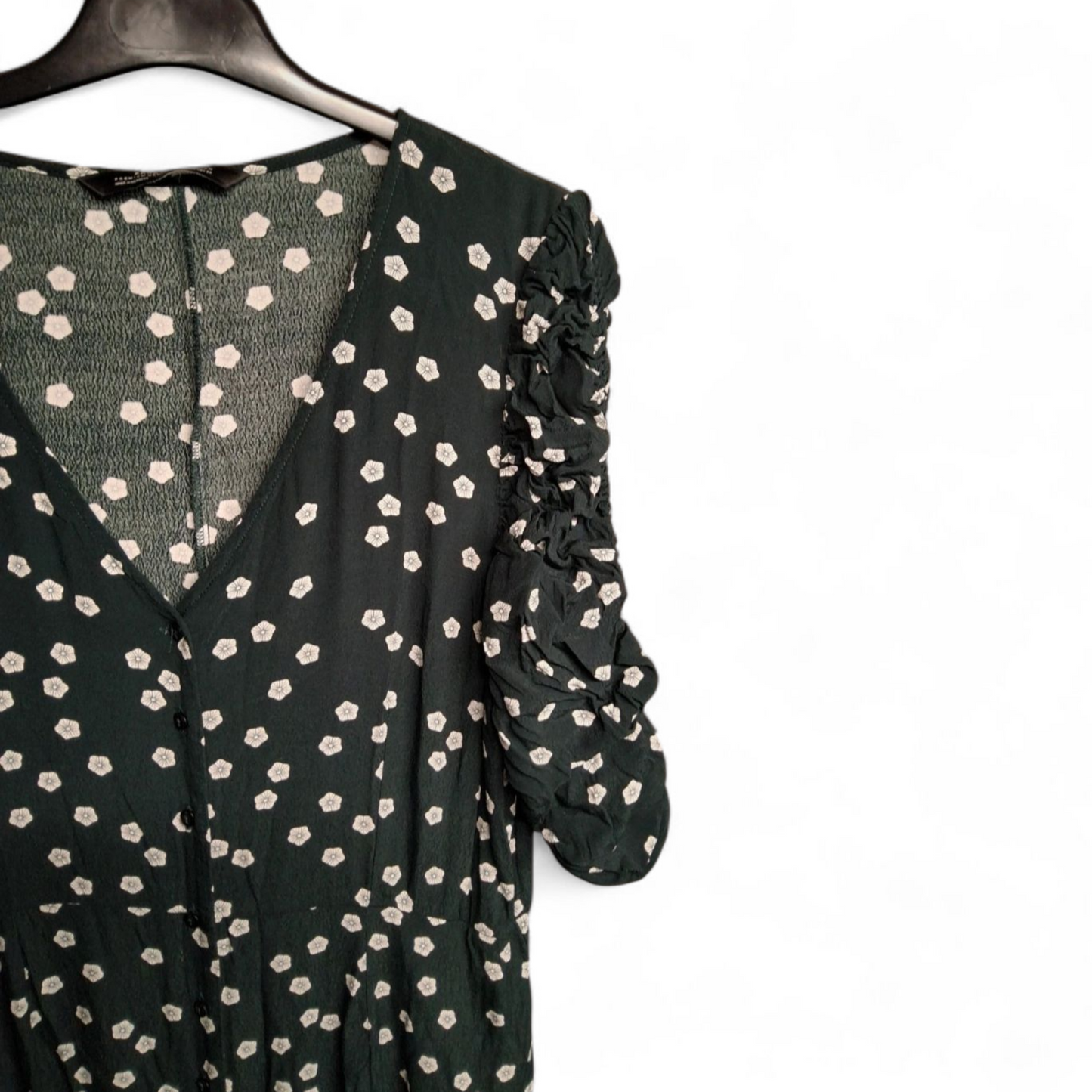 Zara Dark Green & White Floral Jumpsuit – Size L (UK size 12/14) – Pockets