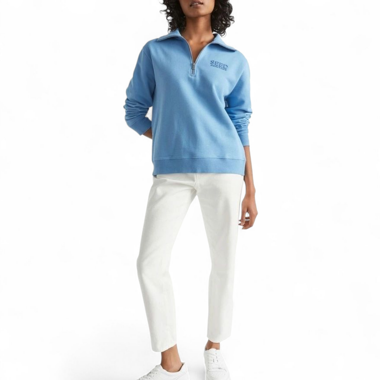 Seed Heritage Blue 1/4 Zip Jumper – Logo Front – Size XS (size 6/8)