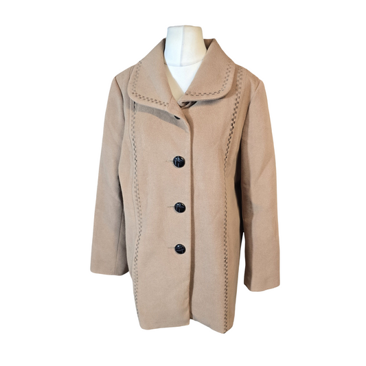 Classics Beige Embroidered Overcoat – Button Close – Size 18