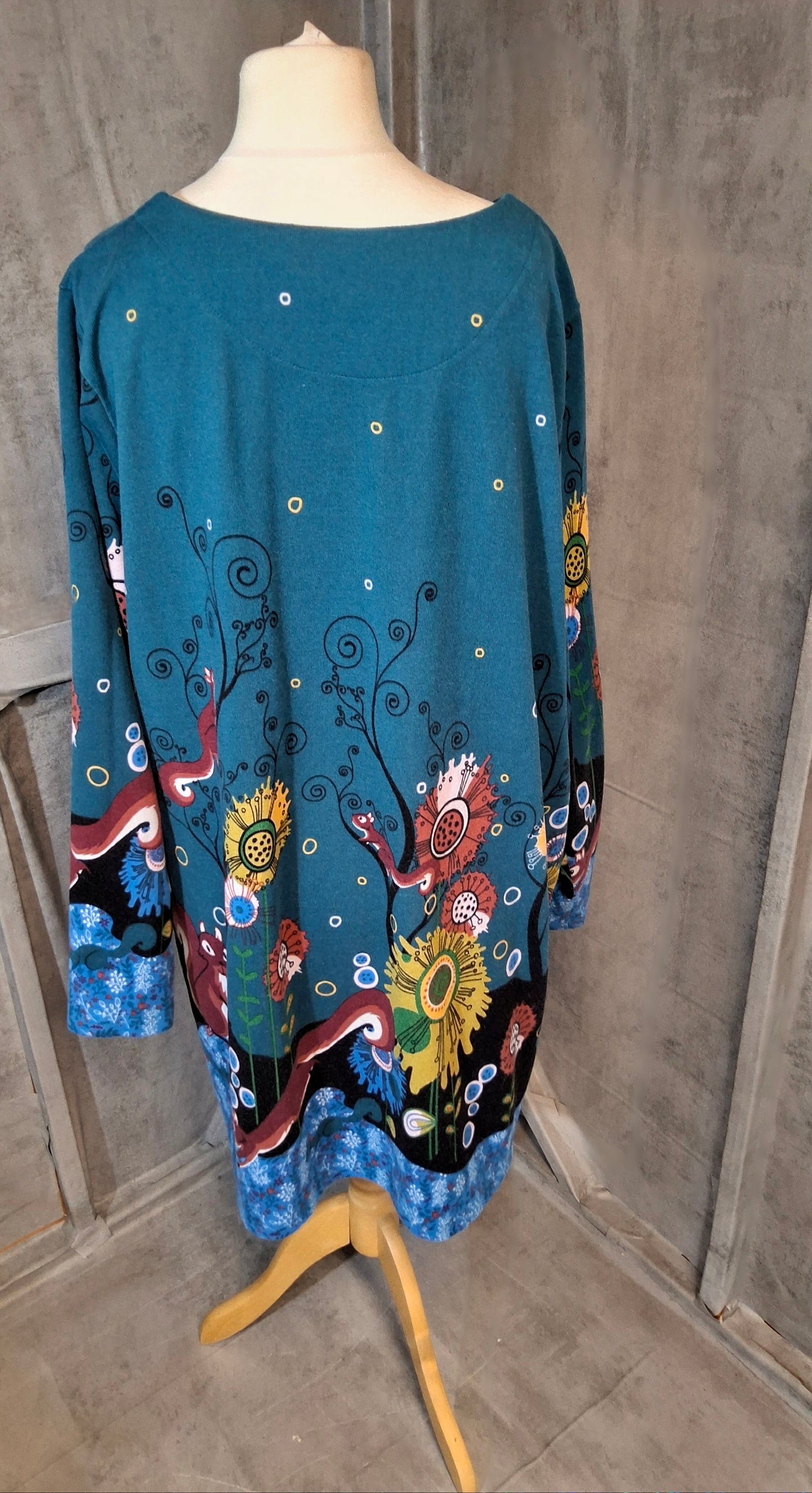 Joe Browns Teal Green Squirrel Print Dress – Cord Look – Size 24