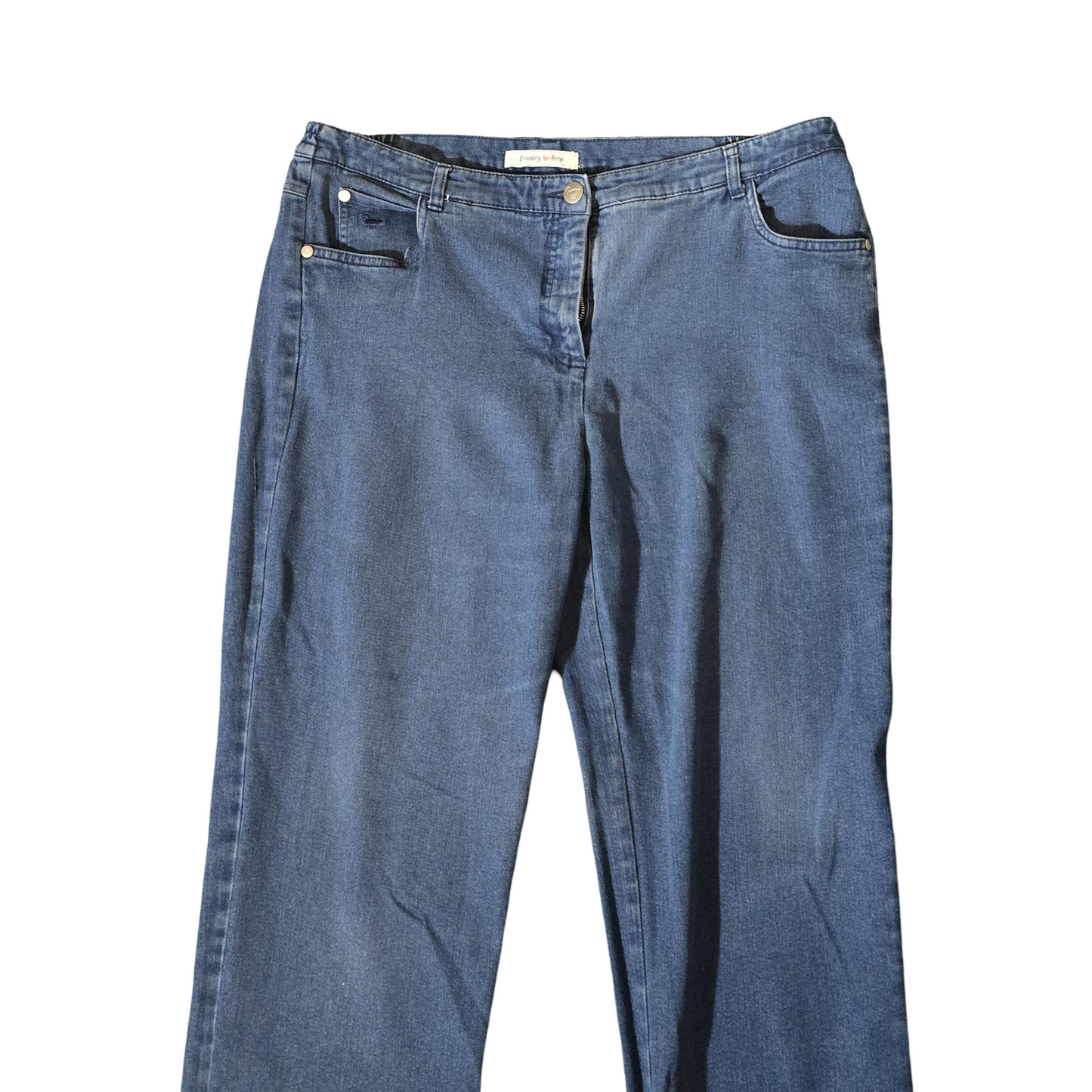 Country Rose Blue Straight Leg Jeans – High Waist – Size 16