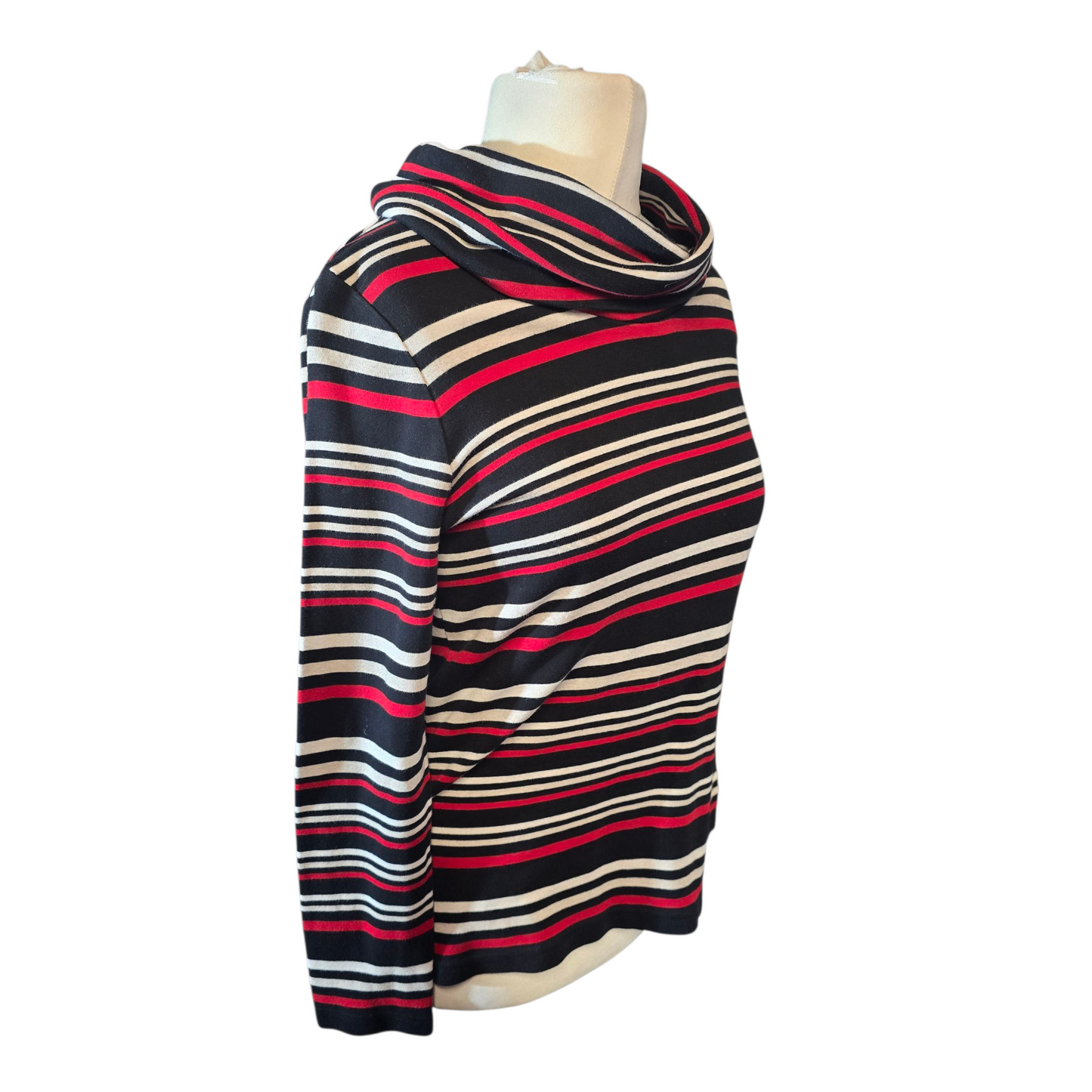 Dash Black, Red & White Striped Roll Neck Top – Size 14