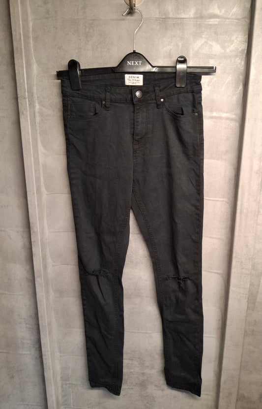 Miss Selfridge Black Skinny Jeans – Size 10 – High Waist Ripped Knees