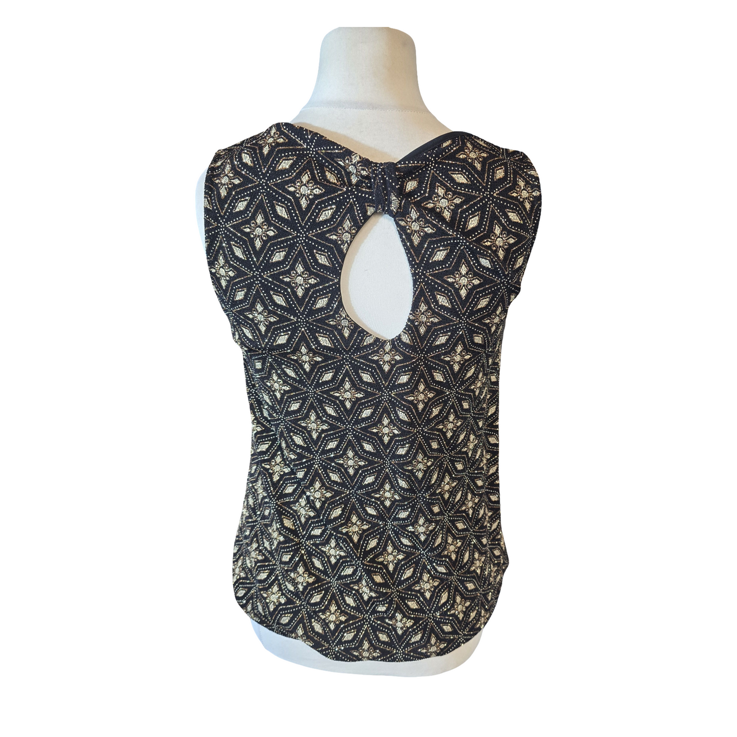 Quiz Black & Gold Glitter Sleeveless Top – Metallic Party Blouse – Size 10