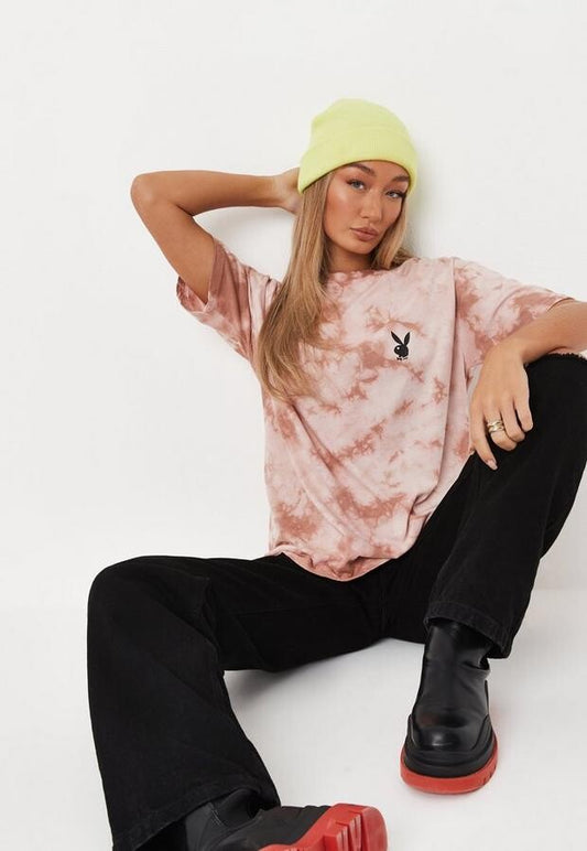 Missguided x Playboy Tie-Dye Oversized Tee – M ( size 10/12) – Brand New & Bad Bunny Energy 😎