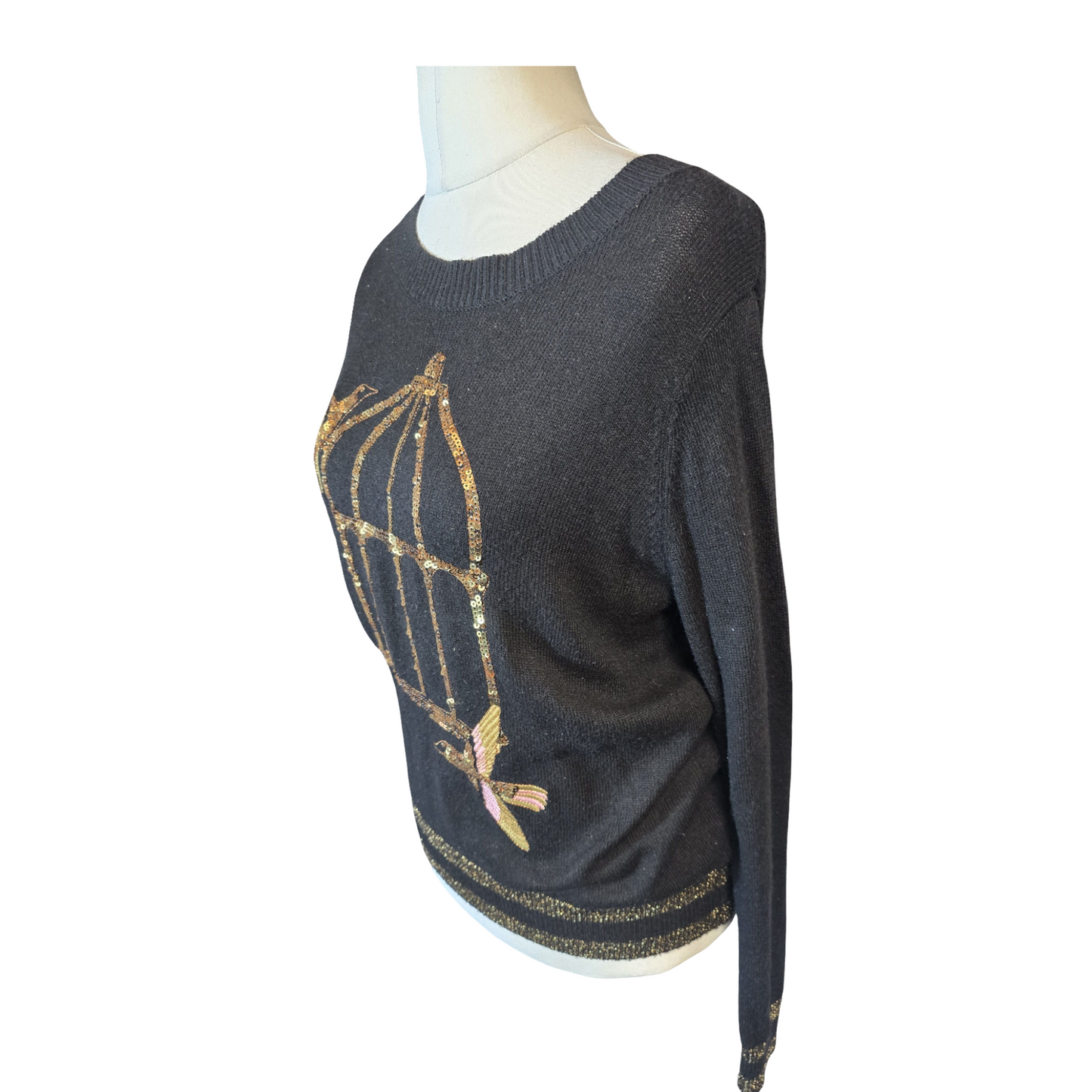 H&M Black & Gold Sequin Birdcage Jumper – Size S (size 10/12) – Longline Knit
